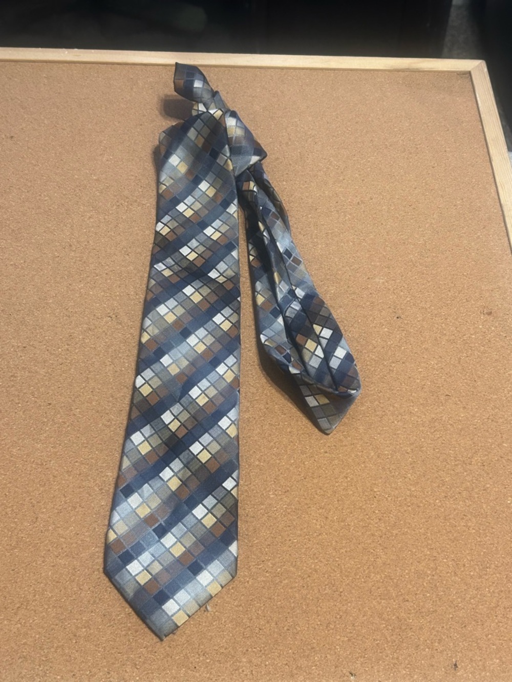 Men's Blue and Brown Patterned Silk Tie - Unbranded